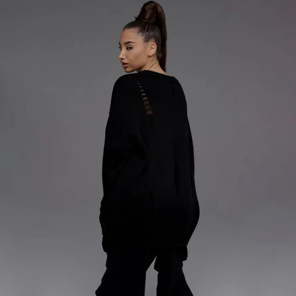 Ripped Round Neck Sweater