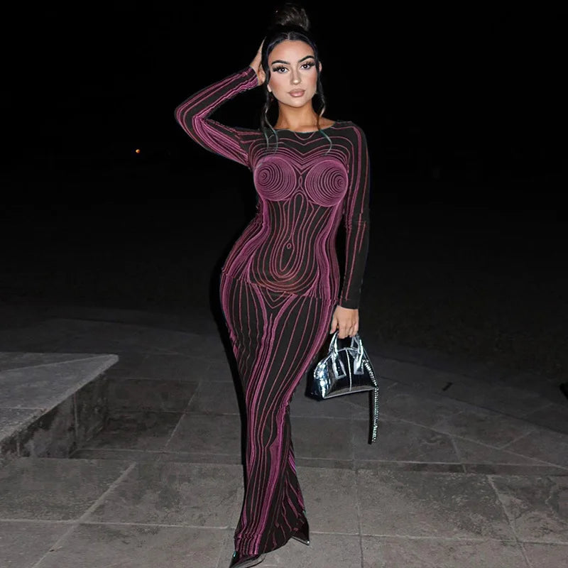 Backless Slim Round Neck Long Sleeve Dress