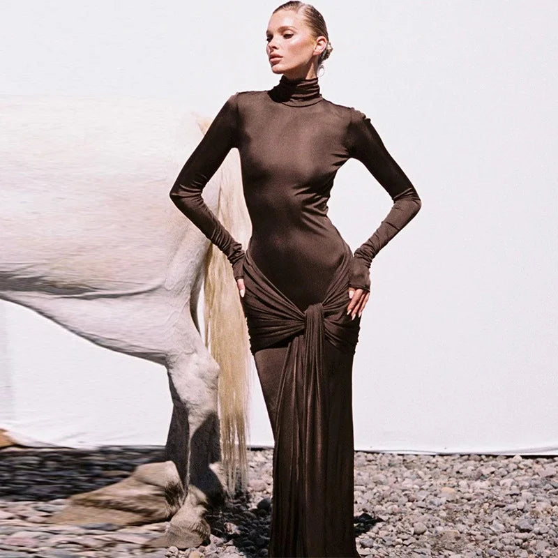 Long Sleeve Patchwork Straps Bodycon Dress