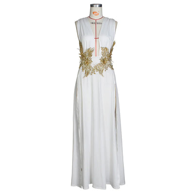 Evening Dress V-Neckline High Slit With Floor-Length Skirt