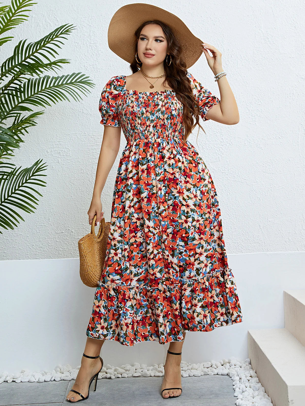 Summer Floral One Shoulder Waist Slimming Dress