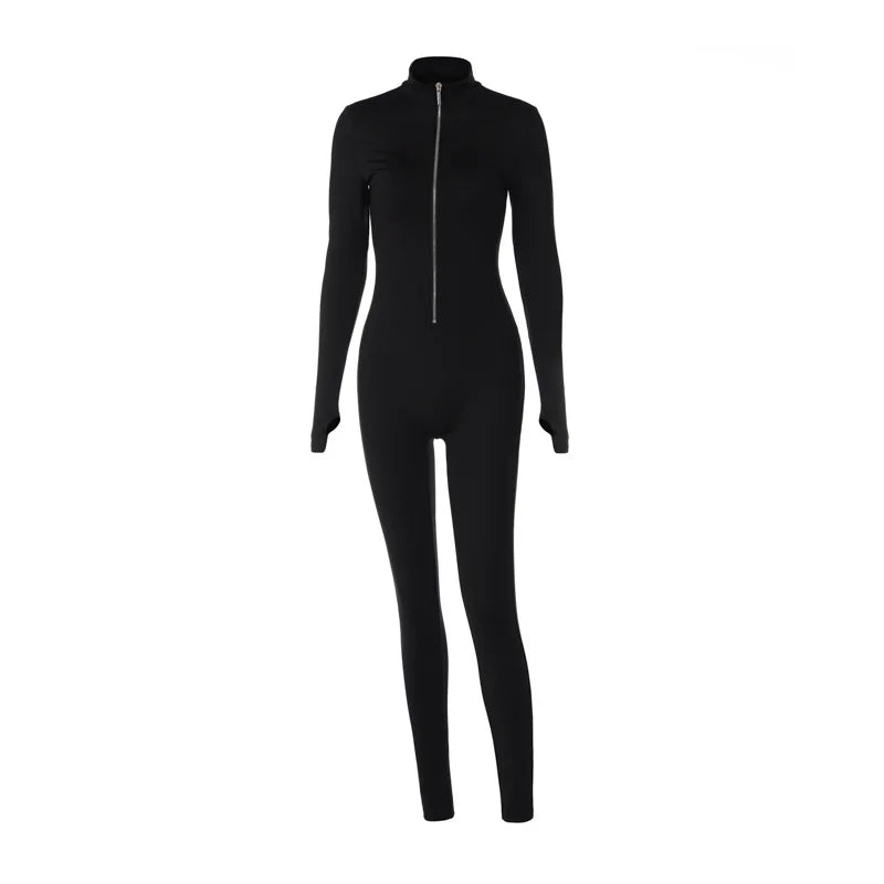 Zipper Waist Slimming Jumpsuit