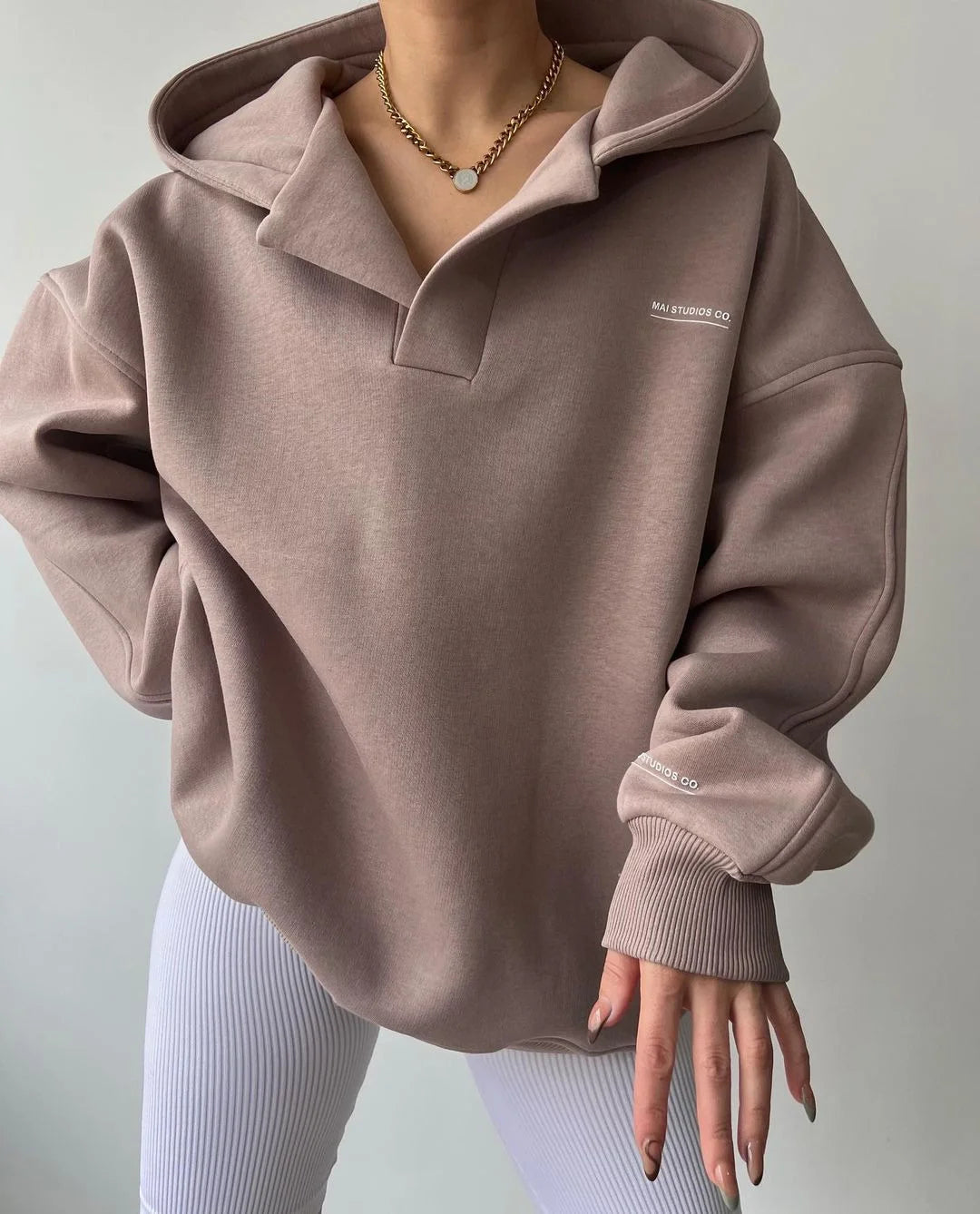 Solid Color Hoddie With V Neck