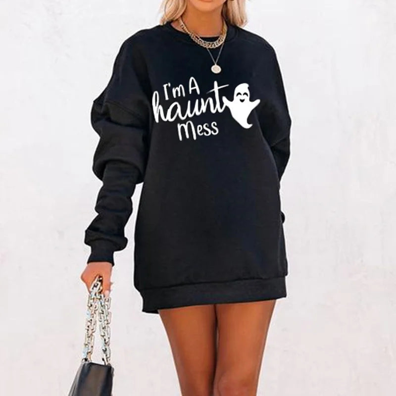 Halloween Printed Round Neck Pullover