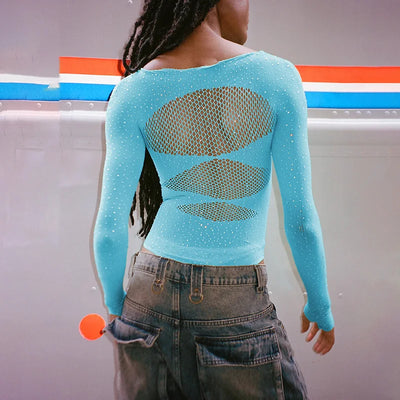 Transparent Elastic Jumpsuit With Diamonds