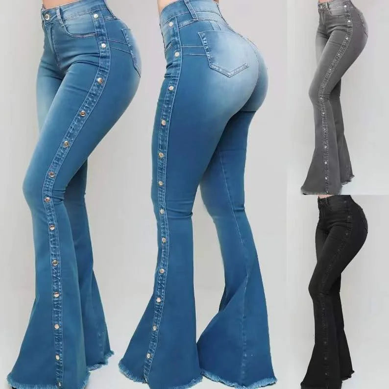 Burst High Waisted Stretch Bell Bottom Jeans