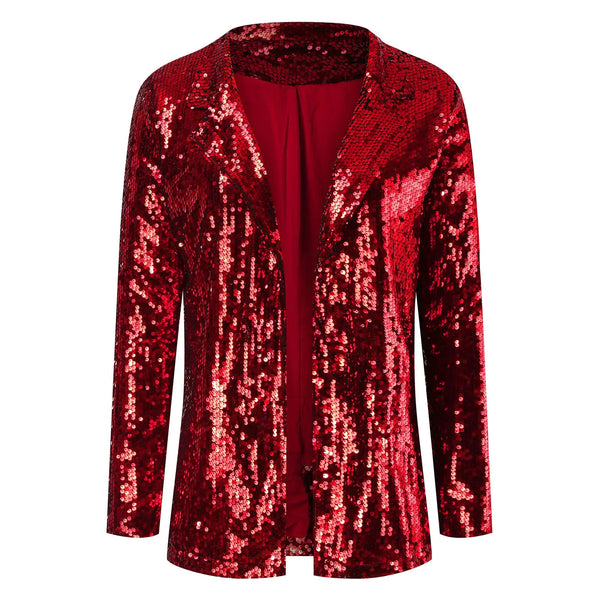 Long Sleeve Lapel Sequin Jacket