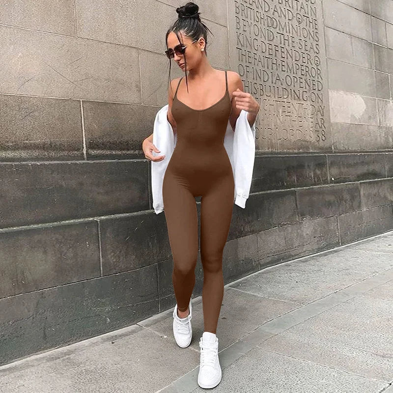 Solid Color Exercise Jumpsuit For Women