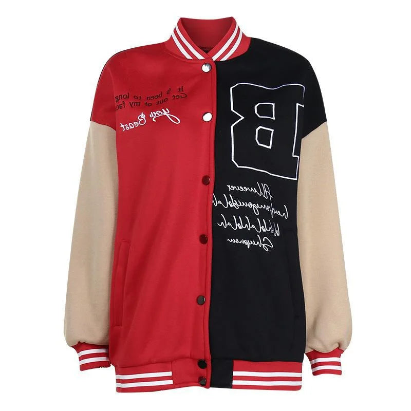Contrast Color Baseball Jacket Cardigan Top For Women