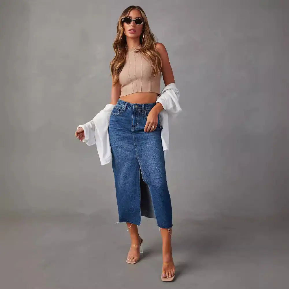 Long High Waist Denim Skirt