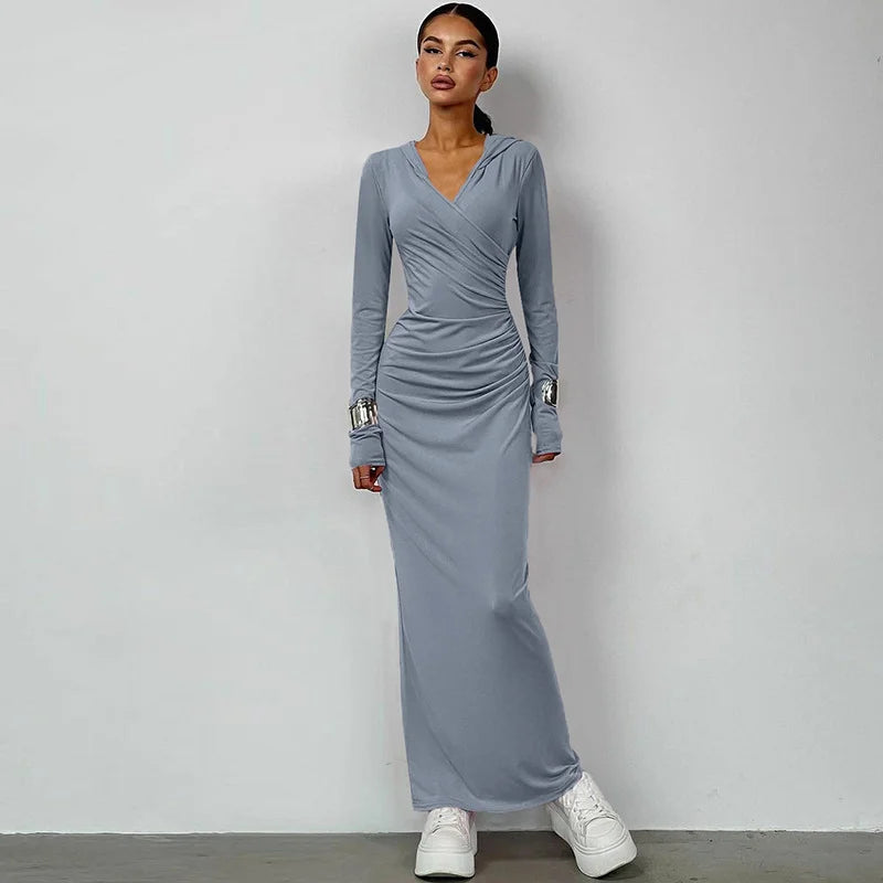 Slim Fit Hooded Athleisure Solid Color Dress