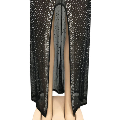 Mesh Perspective Long Sleeved Slit Long Dress