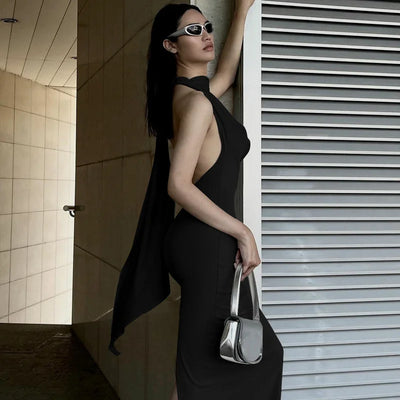 Sexy Backless Slit Irregular Slim Dress Woman