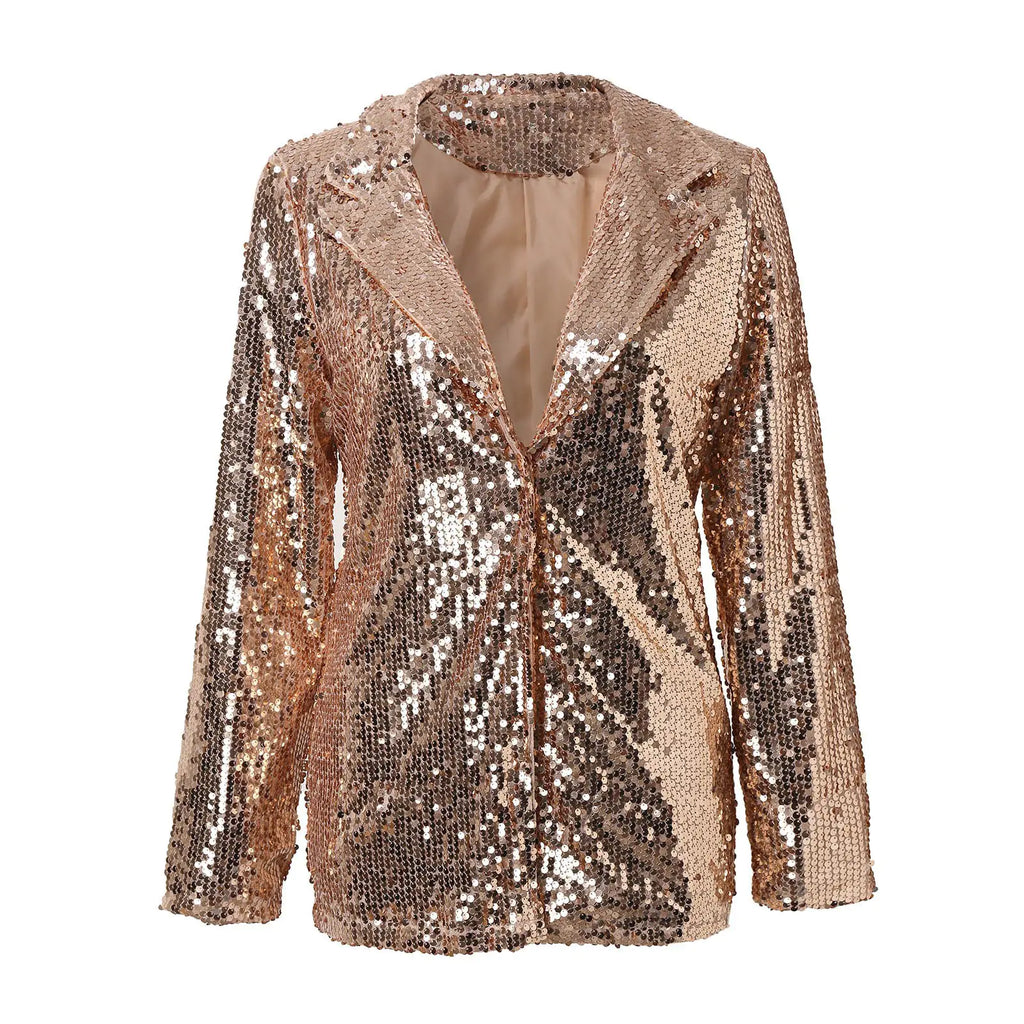 Long Sleeve Lapel Sequin Jacket