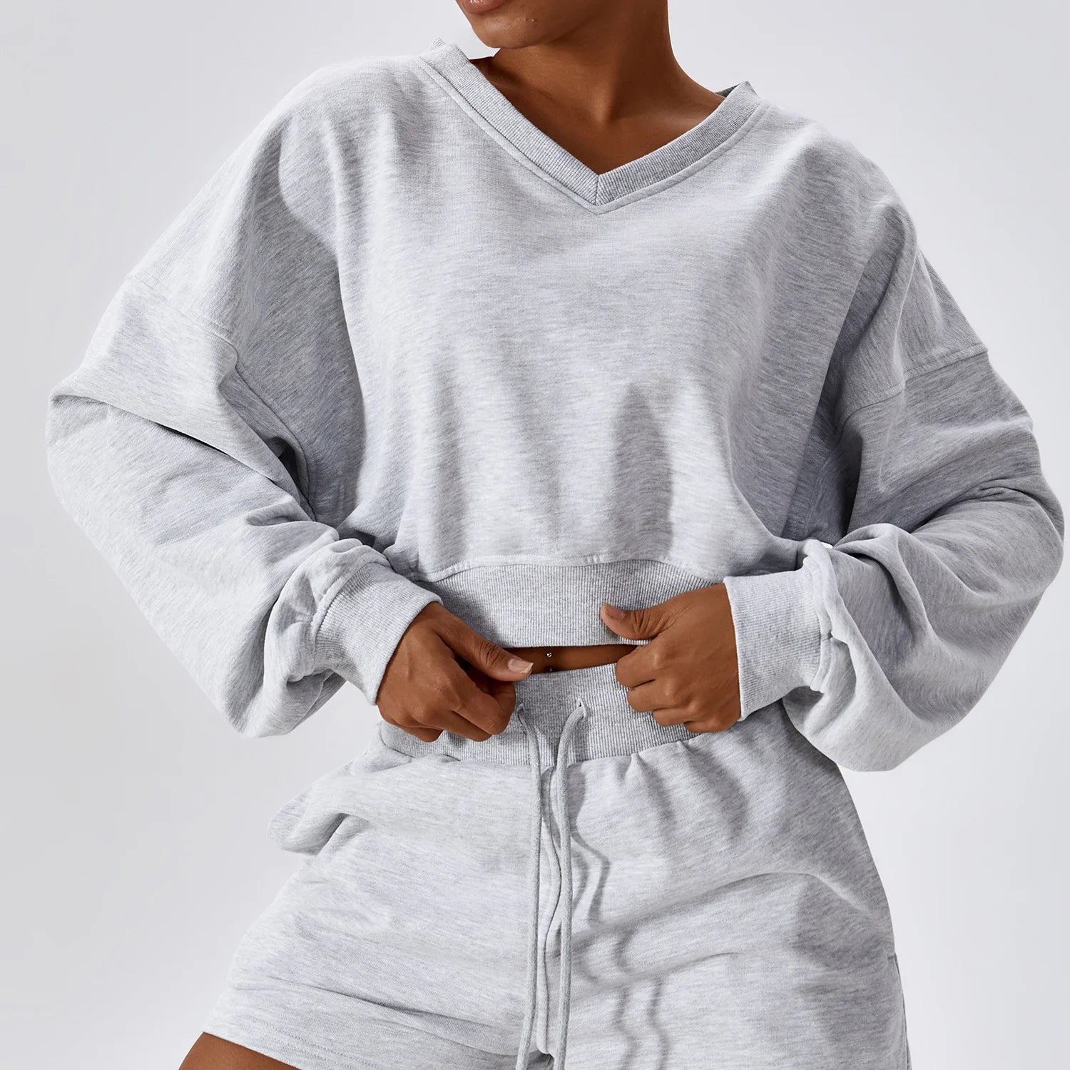 V Neck Long Sleeve Loose Sports Sweatshirt