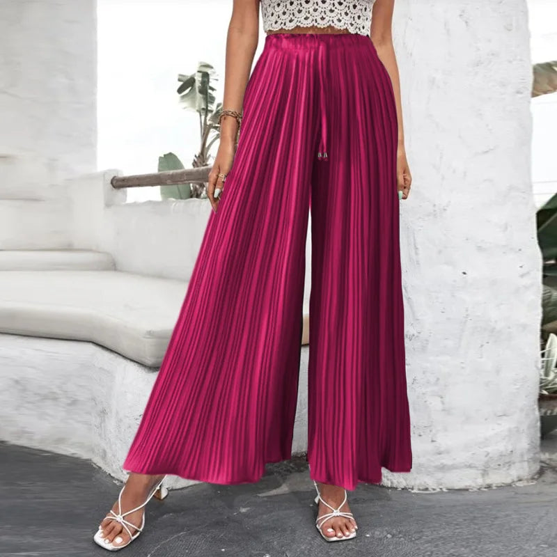 Draped Pleated Wide Leg Pants