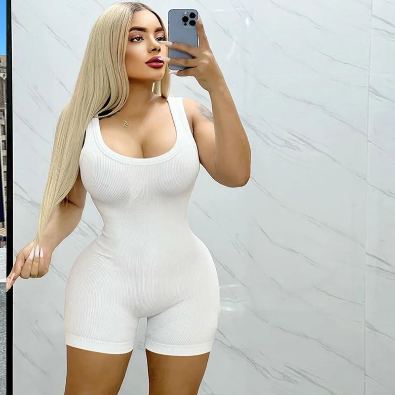 U Neck Slim Fit And Slimming Backless Jumpsuit