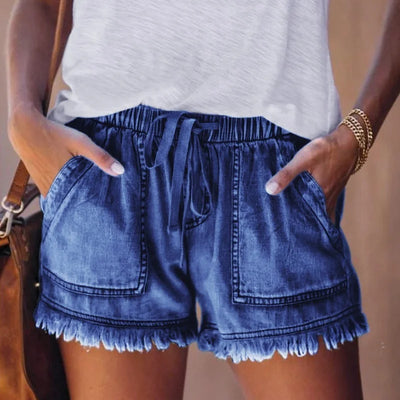 High Waist Skinny Shorts With Drawstring And Elastic Waist