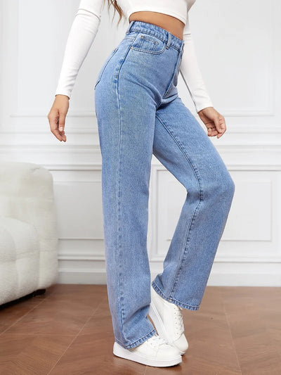 Stretch Wash Denim Fashion Straight Leg Pants Jeans Women’s Pants