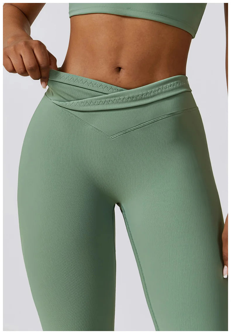 High Waist Cross Wide Leg Sports Flare Pants