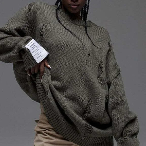 Casual Ripped Crew Neck Sweater Women’s