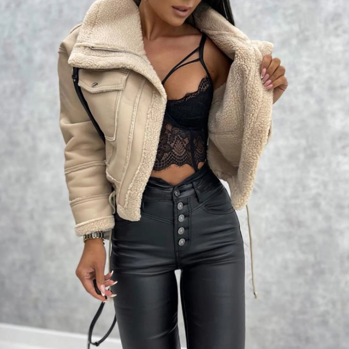 Jacket New Lambswool Cropped Zipper Biker