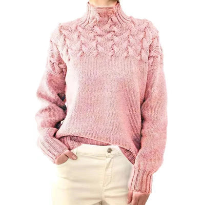 Casual Long Sleeved High Necked Solid Color Sweater