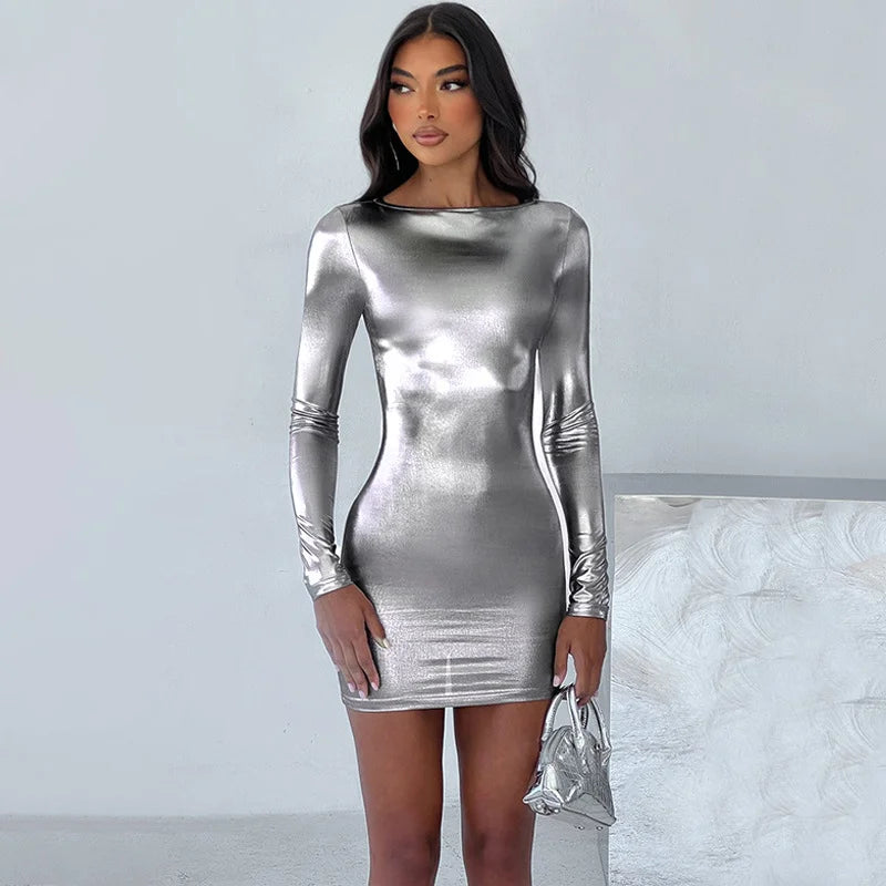 Slim Round Neck Long Sleeve Dress