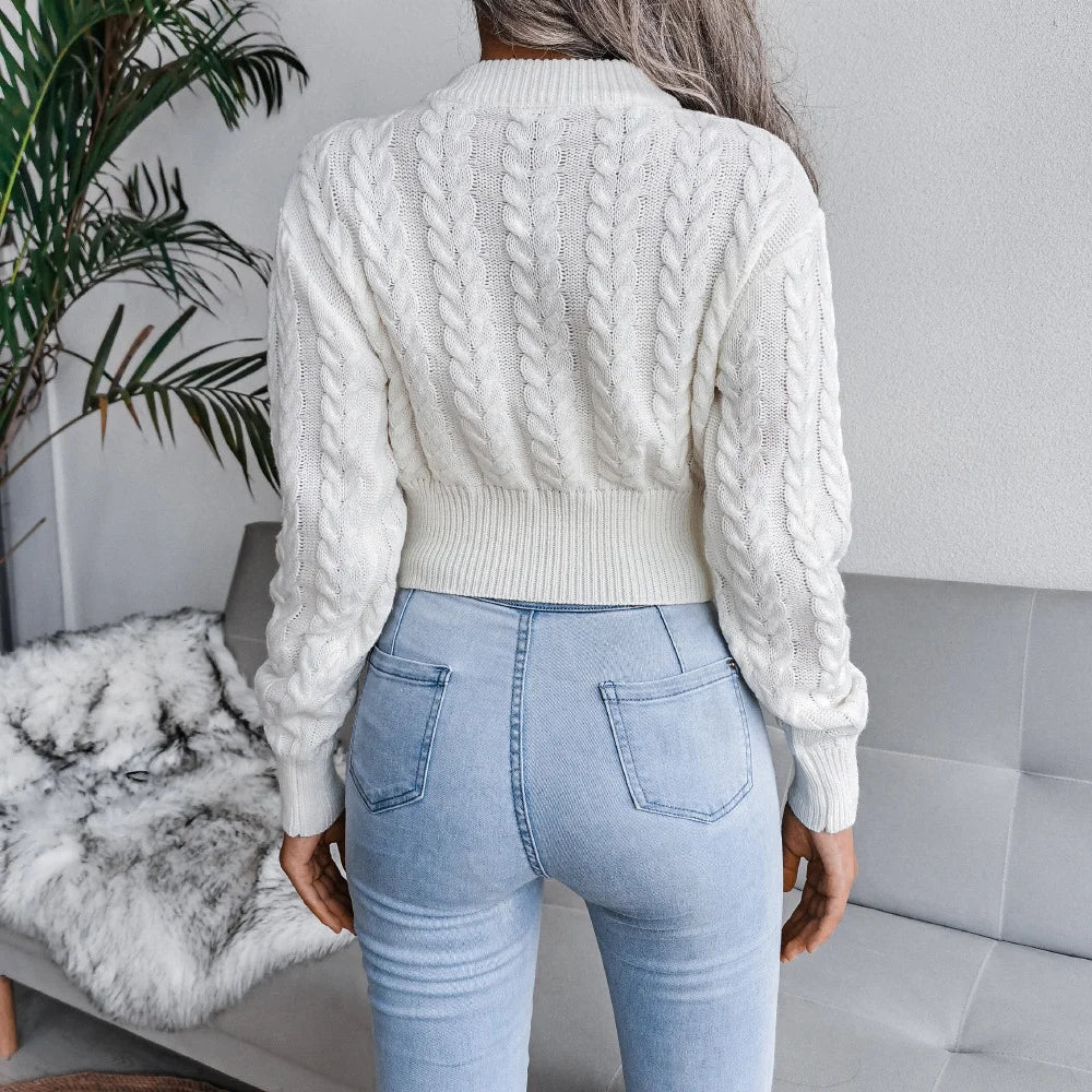 Twist Waist Knitted Crop Top Sweater Women’s Clothing