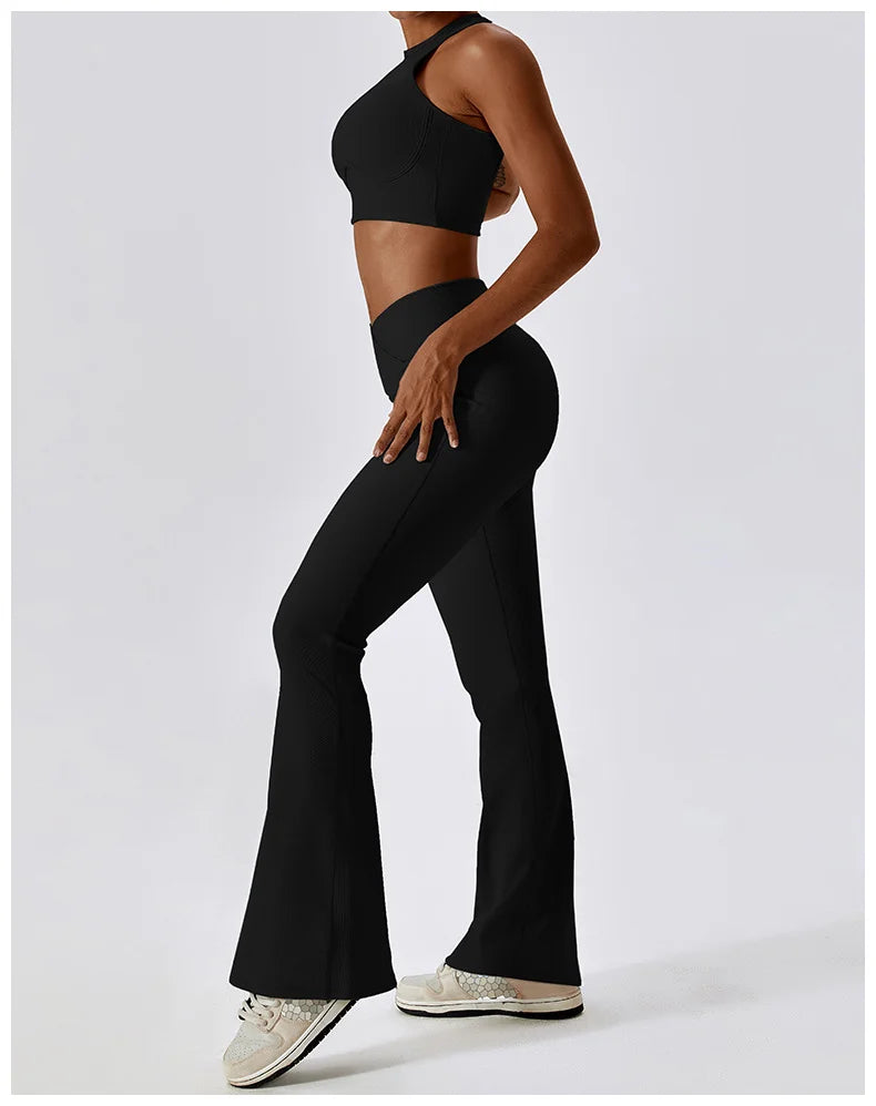 High Waist Cross Wide Leg Sports Flare Pants