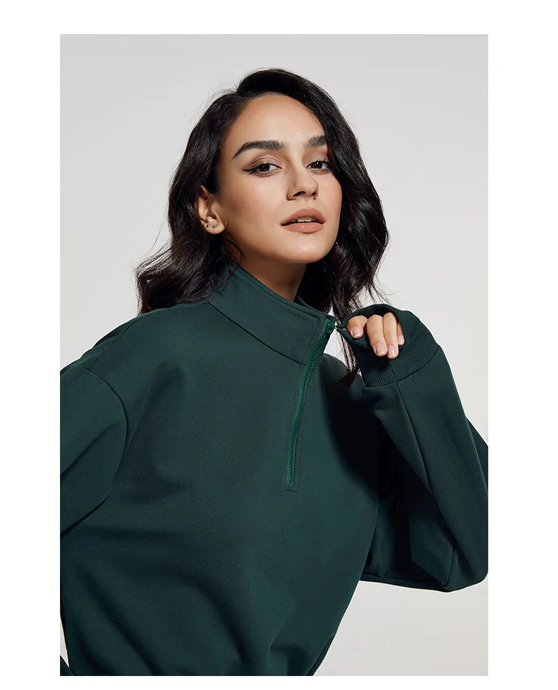 Stand Collar Fitness Sweatshirt Women’s Loose Zipper