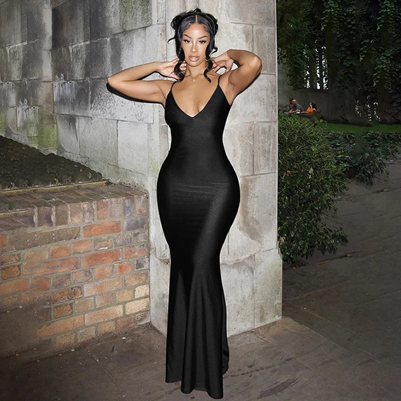 New Ins Fashion Sexy Hot Girl Suspender Backless Slim Dress