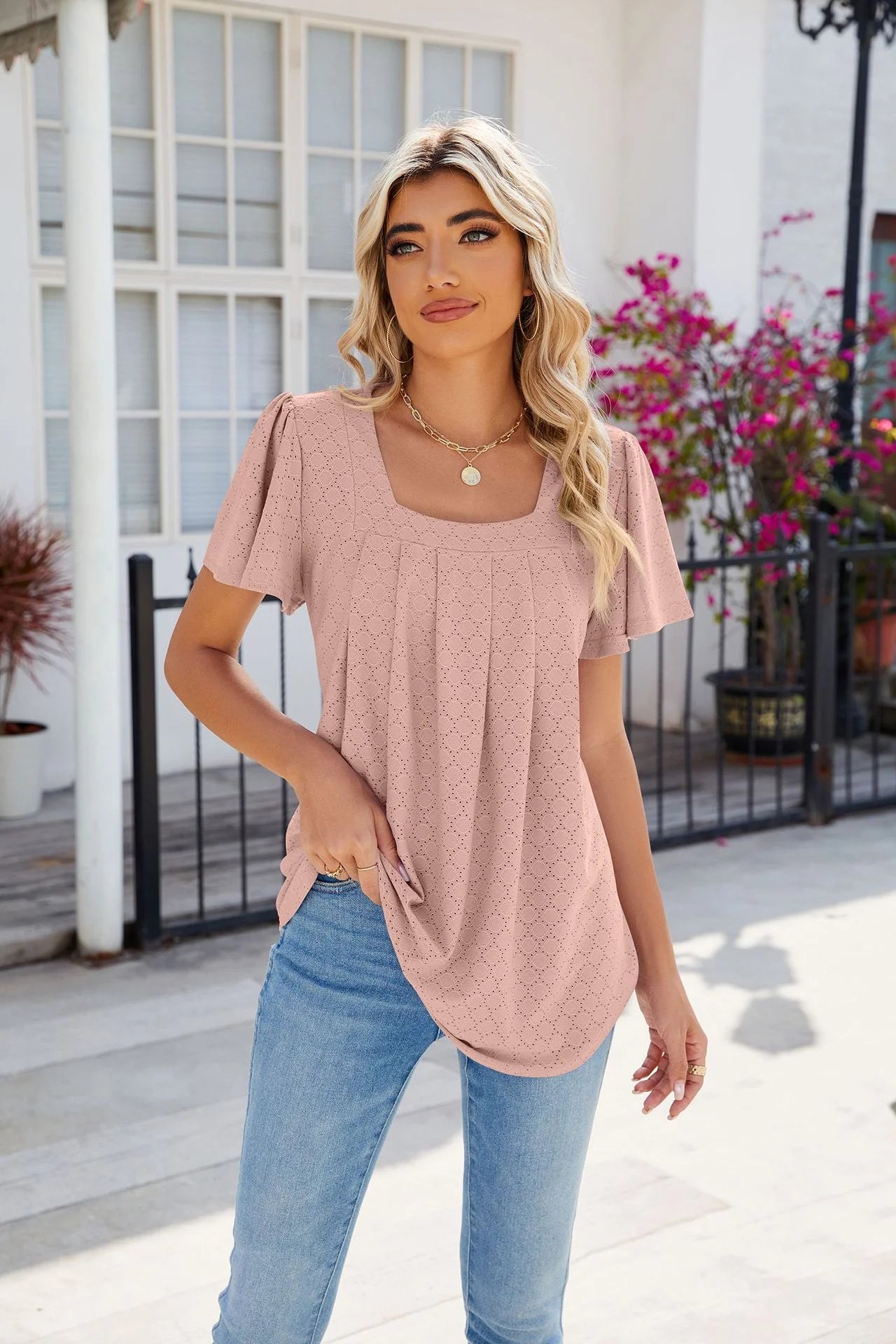 Loose Short Sleeve Wrinkled Blouse