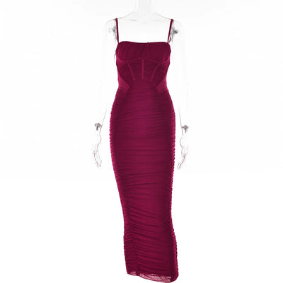 Backless Tight Waist Wrinkled Skirt