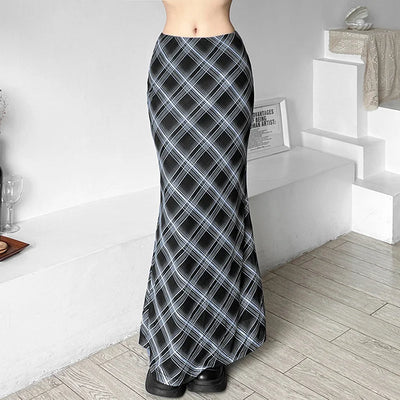 Women’s Solid Color Slim Hip Street Fashion High Waisted Checked Skirt