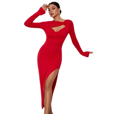 Sexy Slit Long Sleeve Dress