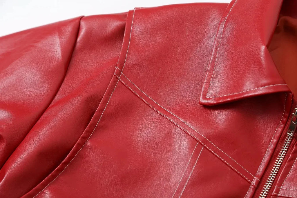 Leather Jacket with Long Sleeves and Zipper