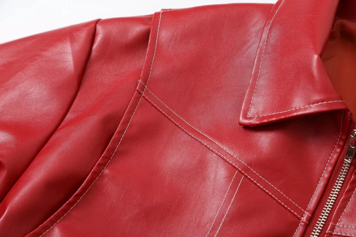 Leather Jacket with Long Sleeves and Zipper