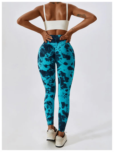 Seamless High Waist Sports Pants with Tie-Dye Effect