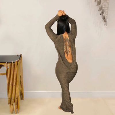 Sexy Long Sleeved Backless Long Dress