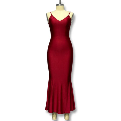Red Dress Skirt Deep V Sexy Open Back Suspender Fishtail Dress