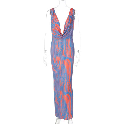 Sexy Backless Slim Fit Printed Sleeveless Dress