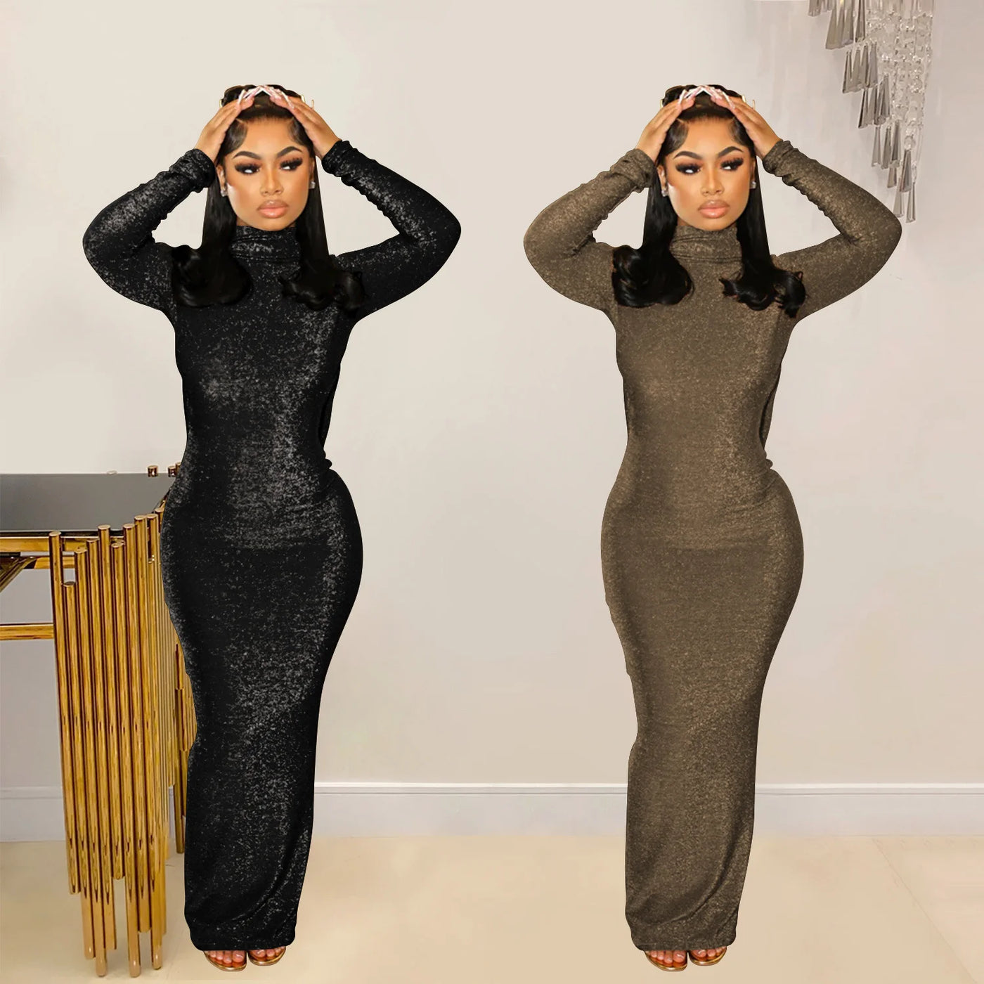 Sexy Long Sleeved Backless Long Dress