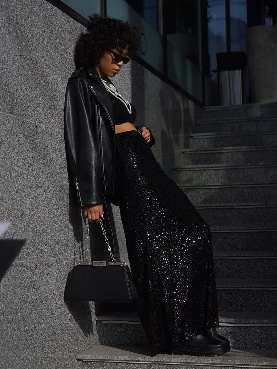 Ladies’ Street Trend Long Sexy Sequined Skirt