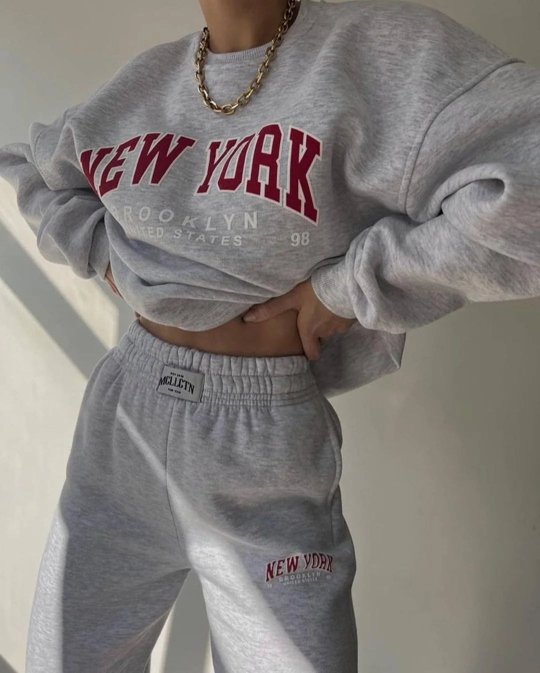 Thick Suit Printed Cashmere Sweater and Long Pants