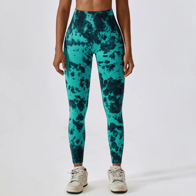 Seamless High Waist Sports Pants with Tie-Dye Effect