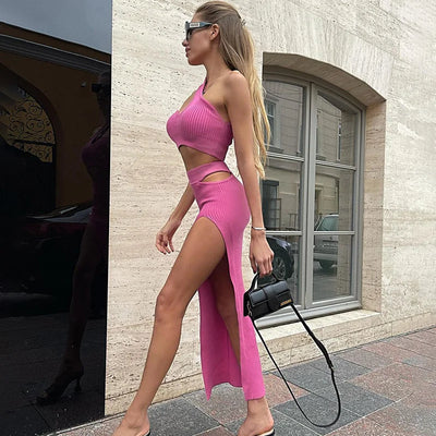 Crossover Top And Long Skirt Set