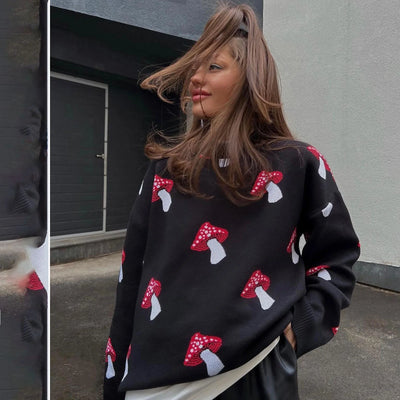 Niche Design Ins Style Mushroom Jacquard Sweater Women’s