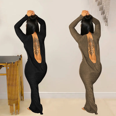 Sexy Long Sleeved Backless Long Dress