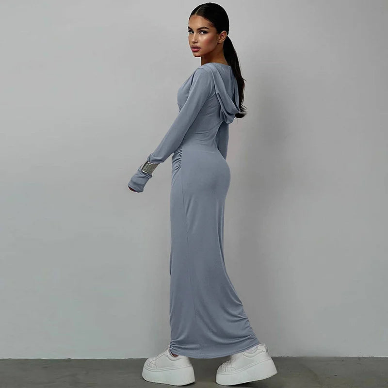 Slim Fit Hooded Athleisure Solid Color Dress
